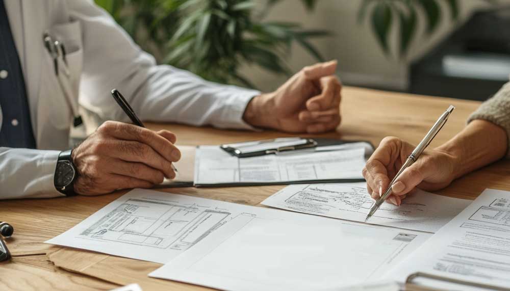 Healthcare provider talking to parents about cannabis options for autism treatment – consultation scene