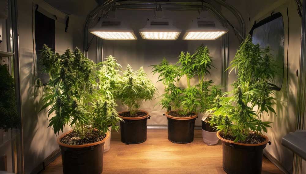Complete cannabis grow kit setup with tent, lights, fan, and filter – ideal for beginners