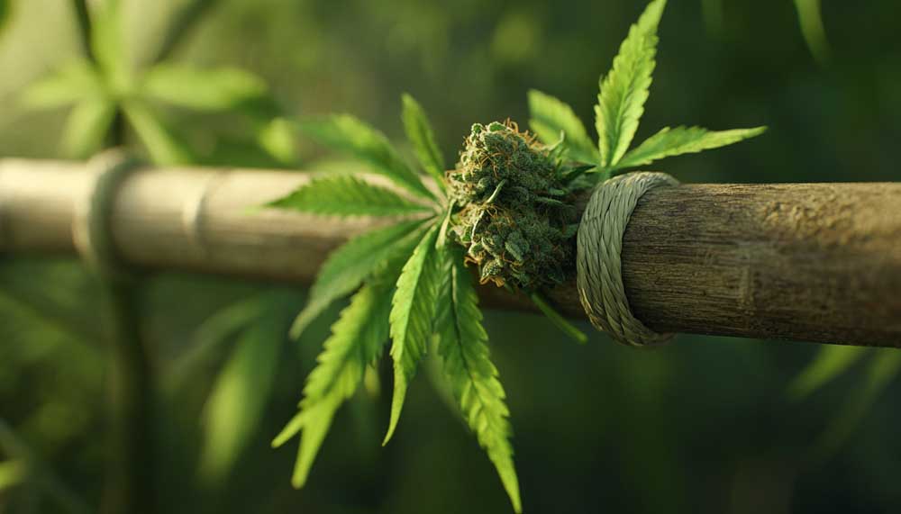 Discover what a Thai Stick looks like: a cannabis cigar made from buds wrapped around a bamboo stick with hash oil and hemp string.