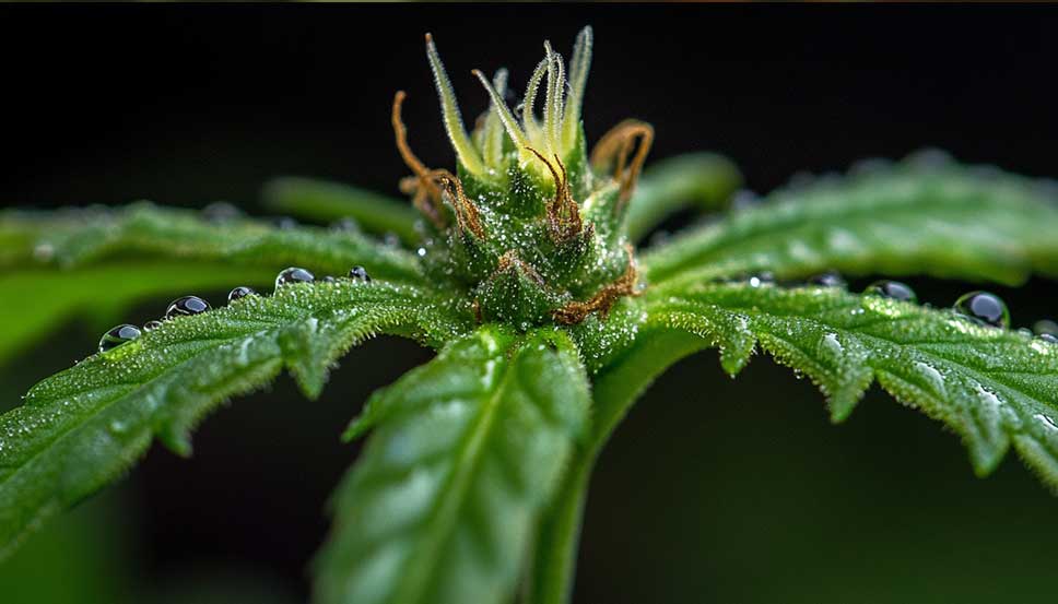 Macro photo of buds from strains with the most trichomes, showing heavy resin coverage.